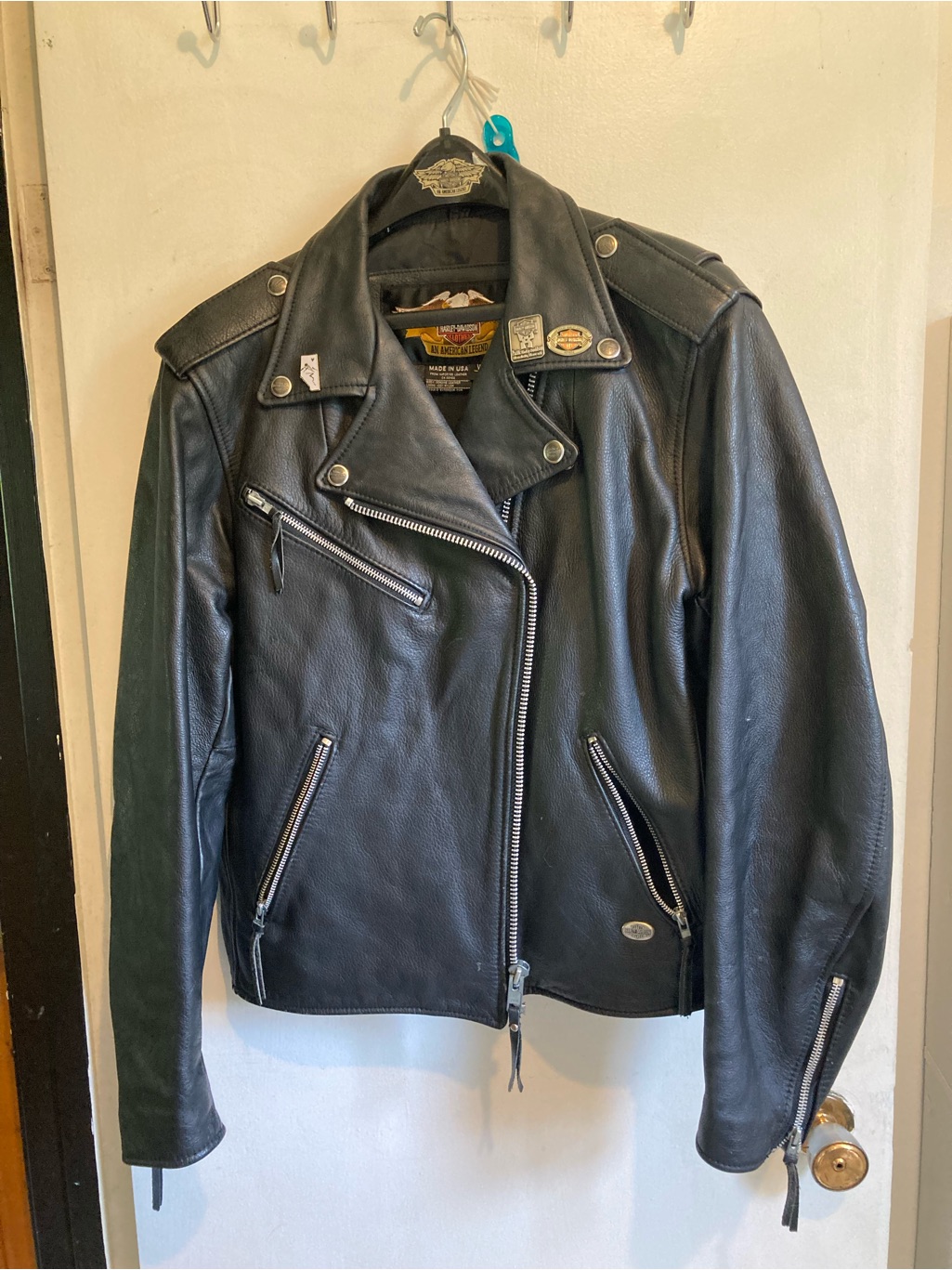 Harley-Davidson Black Leather Biker Jacket With Silver Hardware